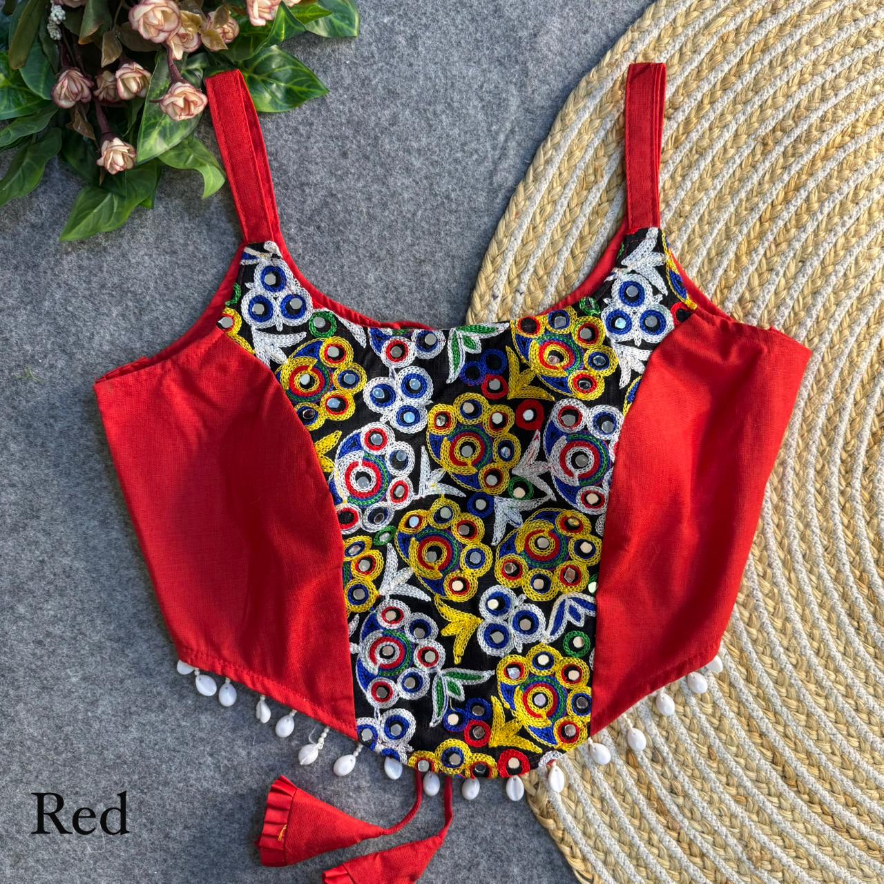 Heavy thread work patch & hand mirror work ready made blouse