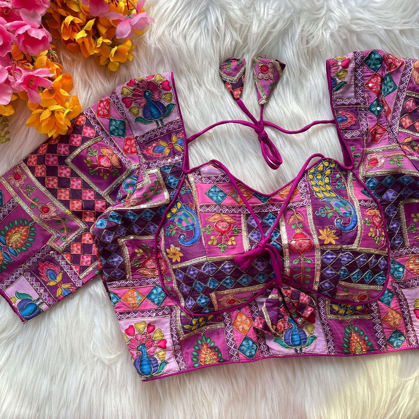 Heavy chinon position print ready made blouse