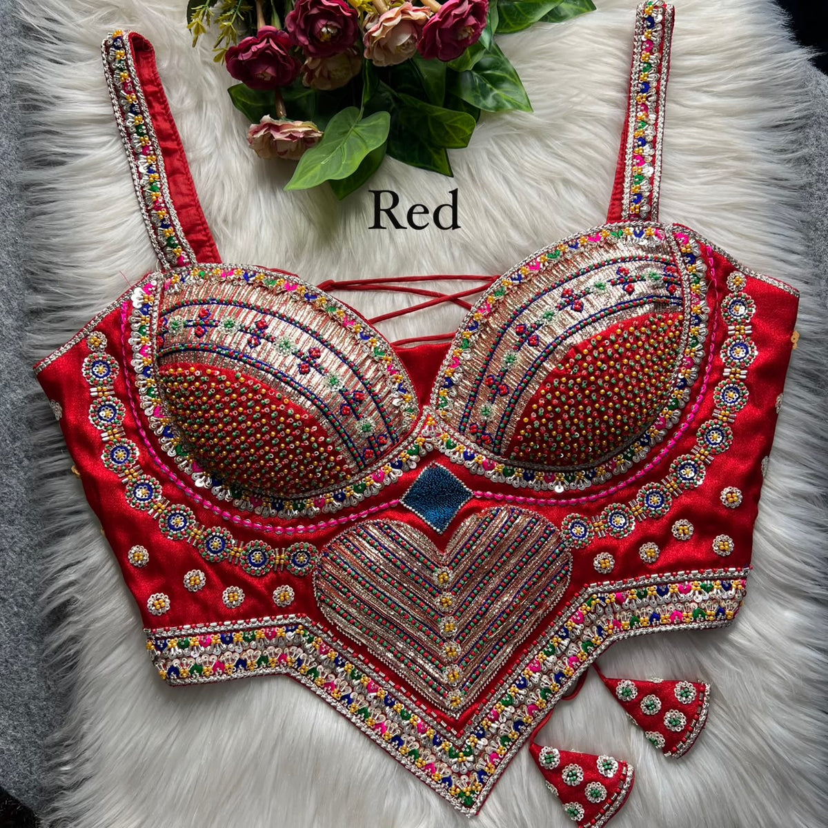 NEW BEADS & RIBBON WORK CORSET-STYLE READY MADE BLOUSE