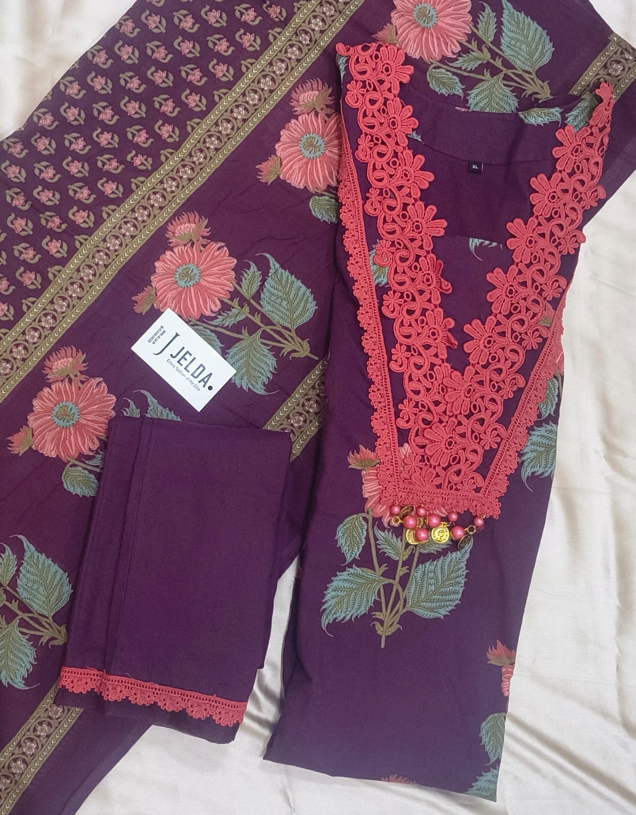 Cotton printed with lace work salwar suit