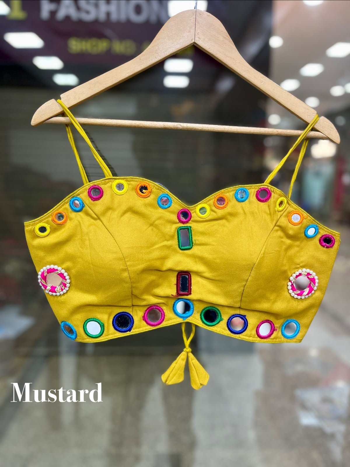 SPECIAL SPAGHETTI NODDLES MULTY COLOUR RING MIRROR (GLASS) WORK FANCY READY MADE BLOUSE