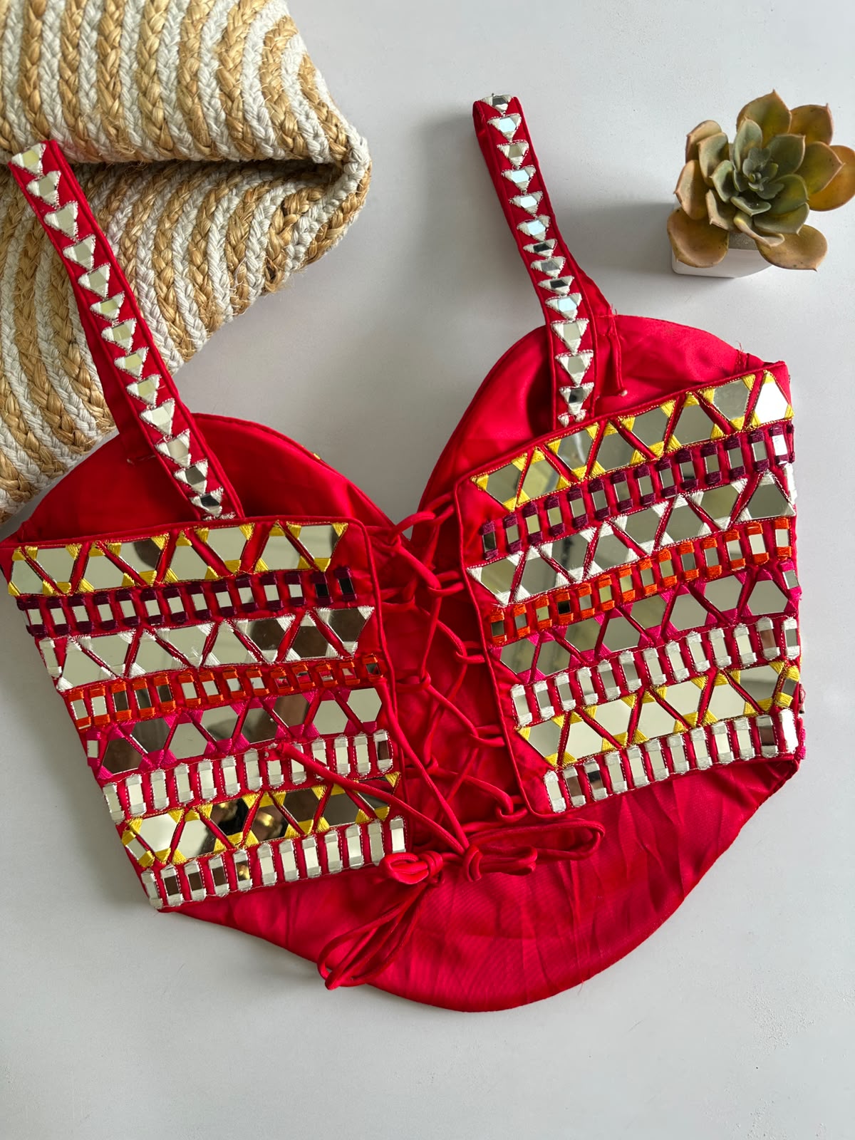 Beautiful handwork original mirror all over ready made blouse