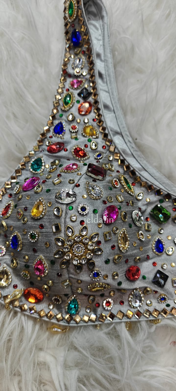Exclusive jewellary stone work sleeveless custom made blouse