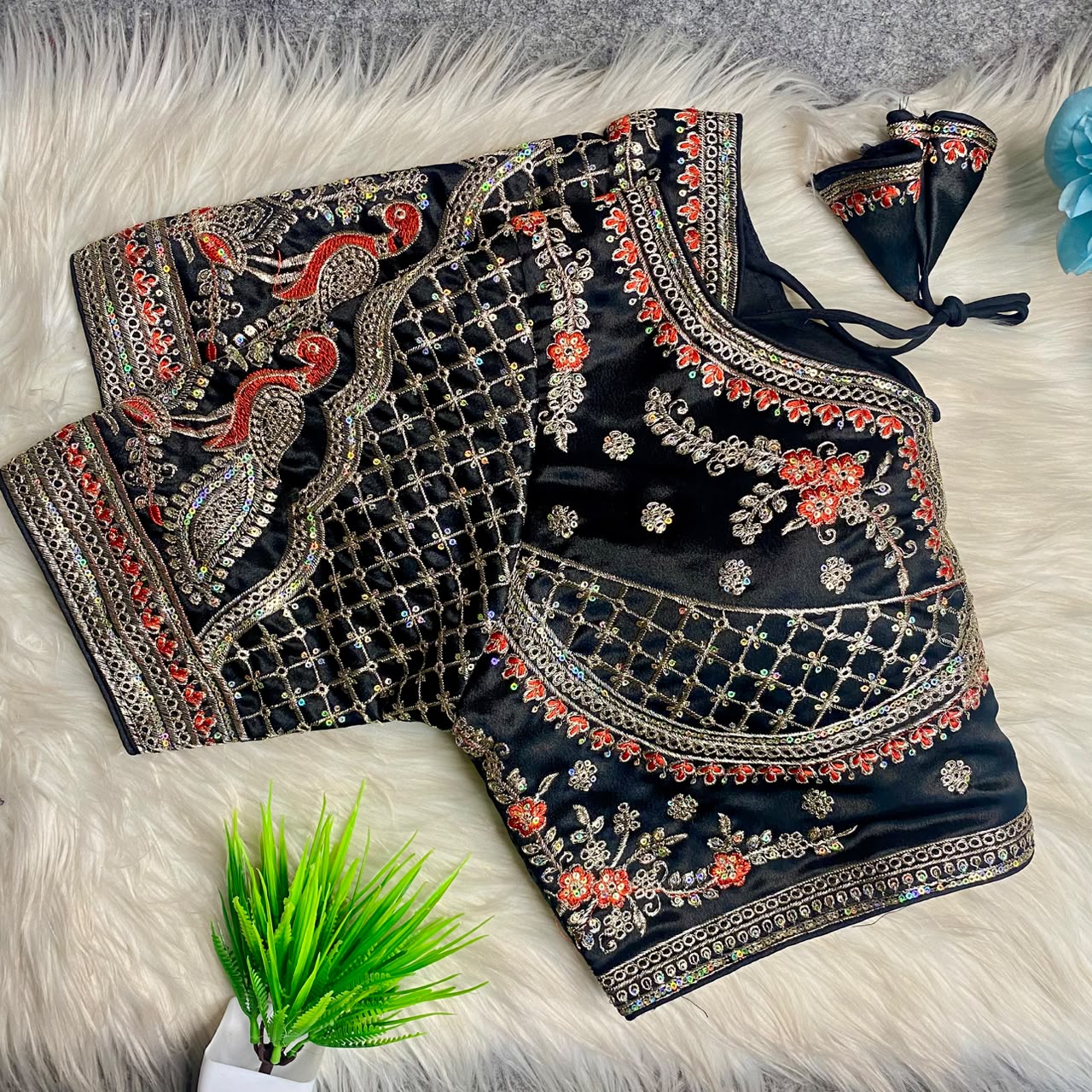 Heavy Embroidery Work ready made blouse