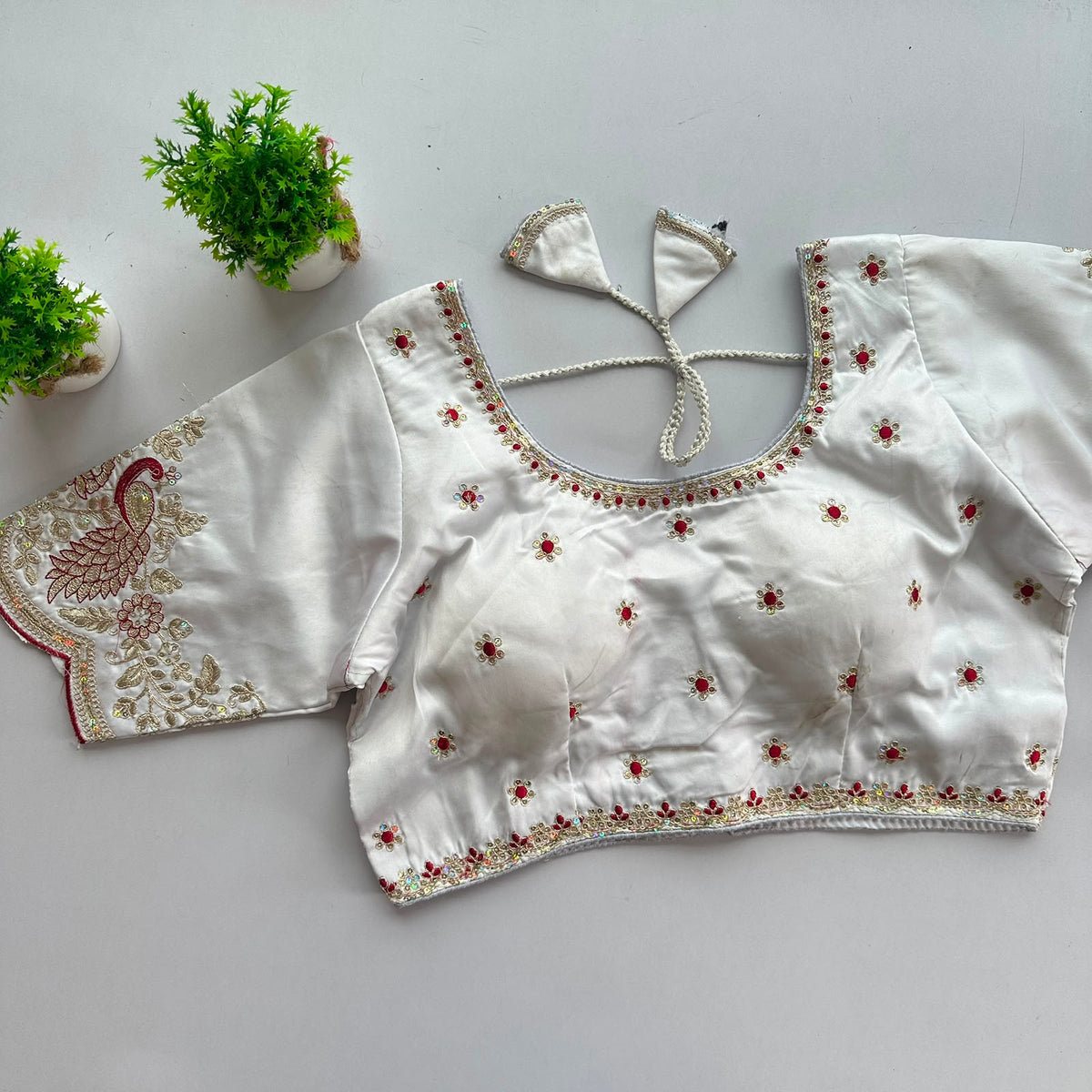 Heavy pure satin silk embroidery work ready made blouse