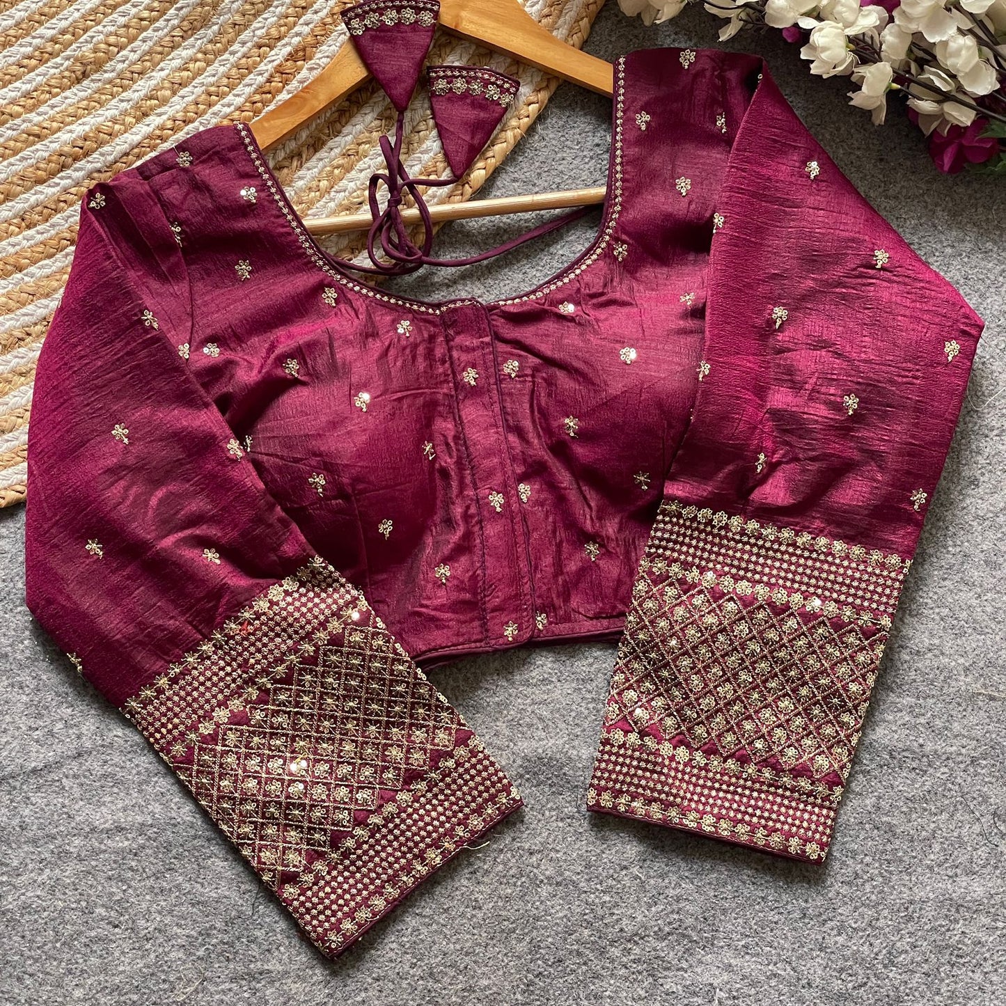 Vichitra Silk 3/4 sleeve ready made blouse