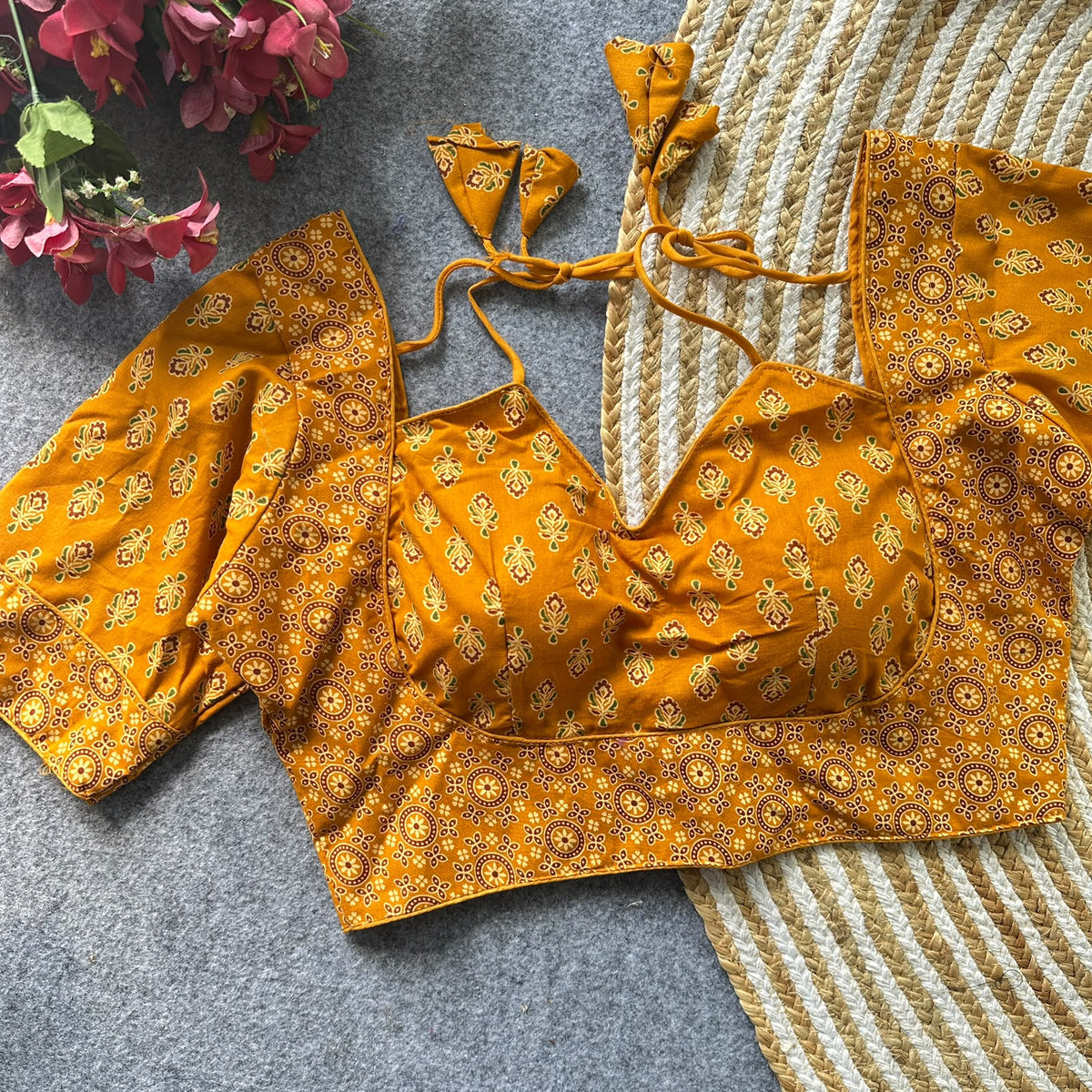 Original ajrakh cotton halter neck ready made blouse