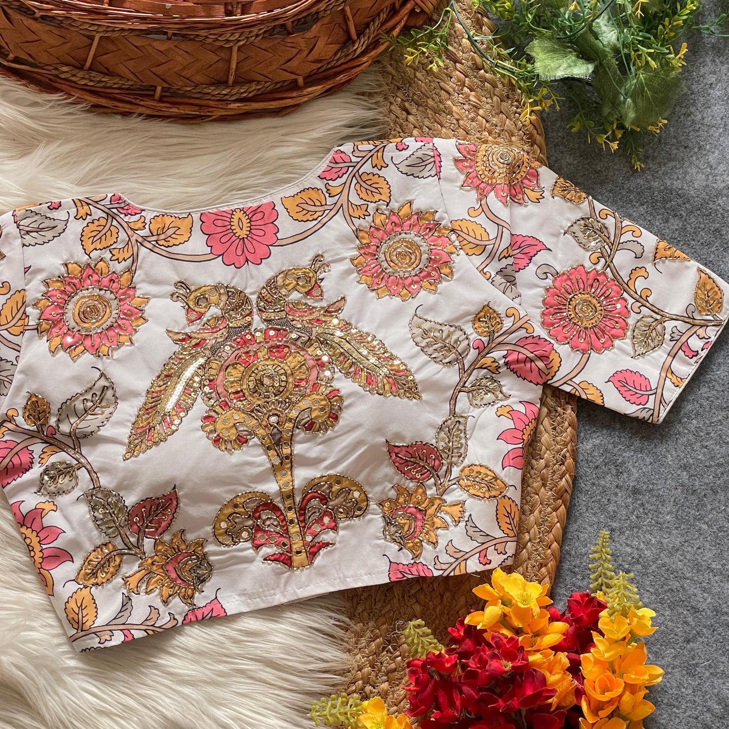 Pure cotton print silk ready made blouse