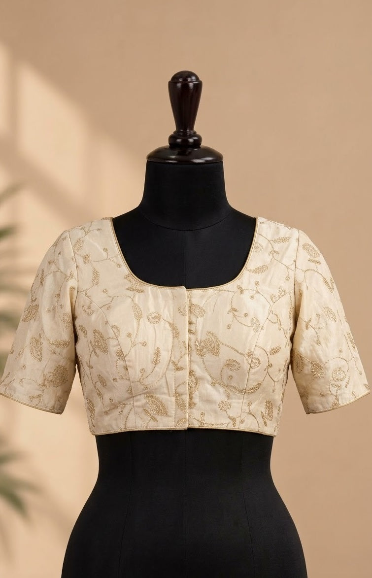 Ivory Gold Embroidered Designer ready made blouse