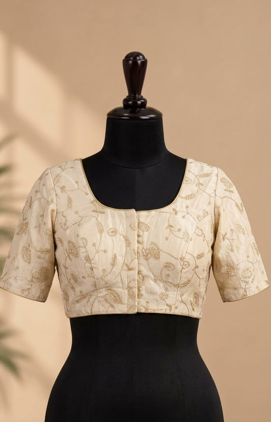 Ivory Gold Embroidered Designer ready made blouse