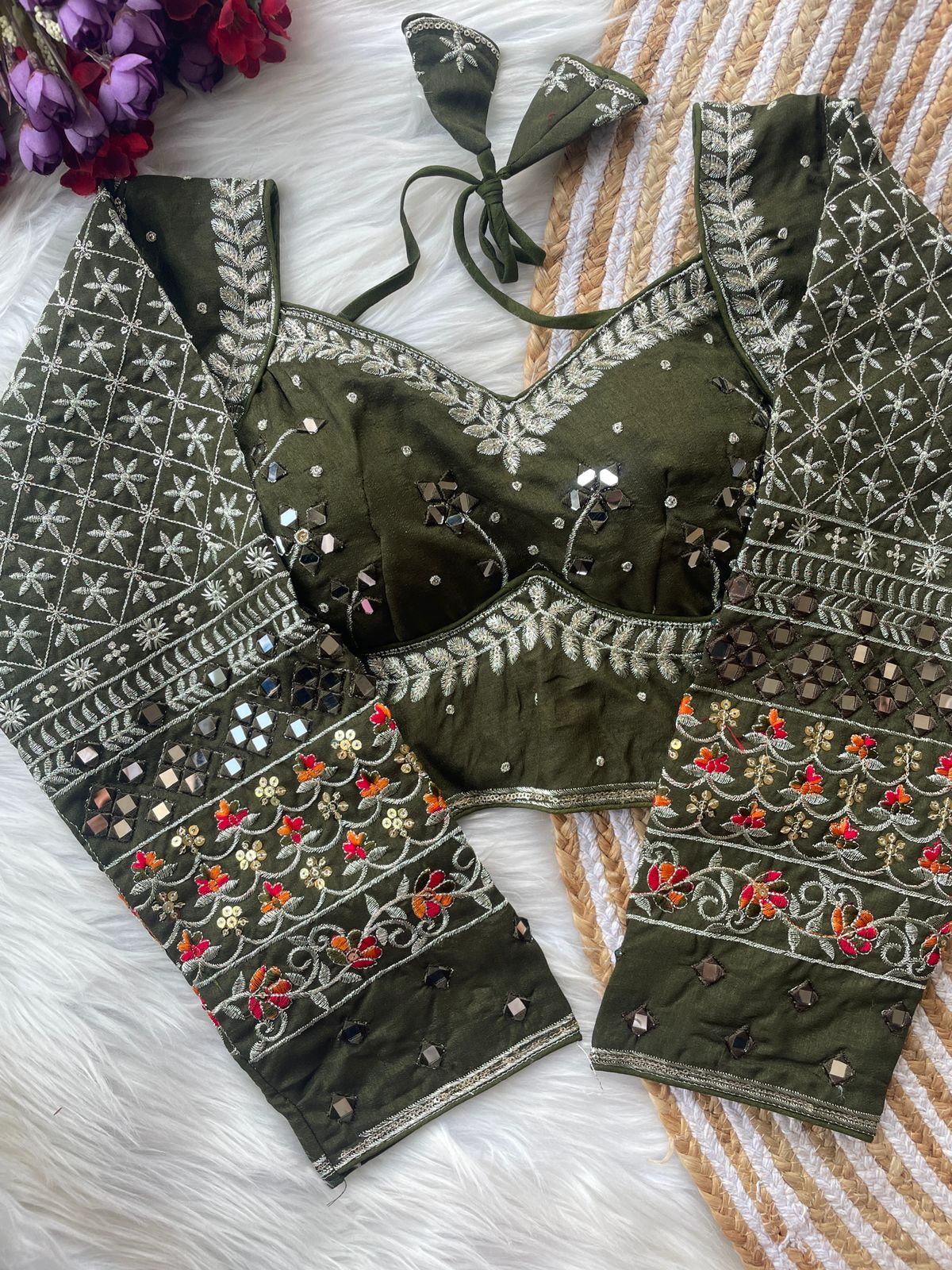 Heavy vichitra silk full sleeve ready made blouse