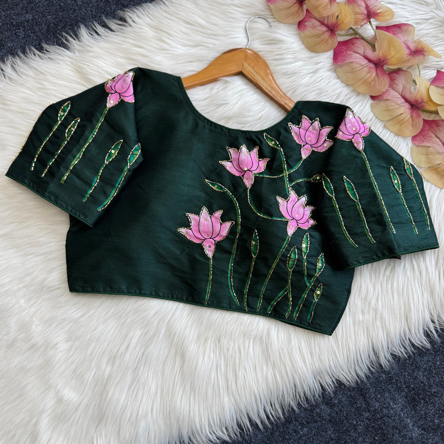 Pure silk fabric with Decent print ready made blouse