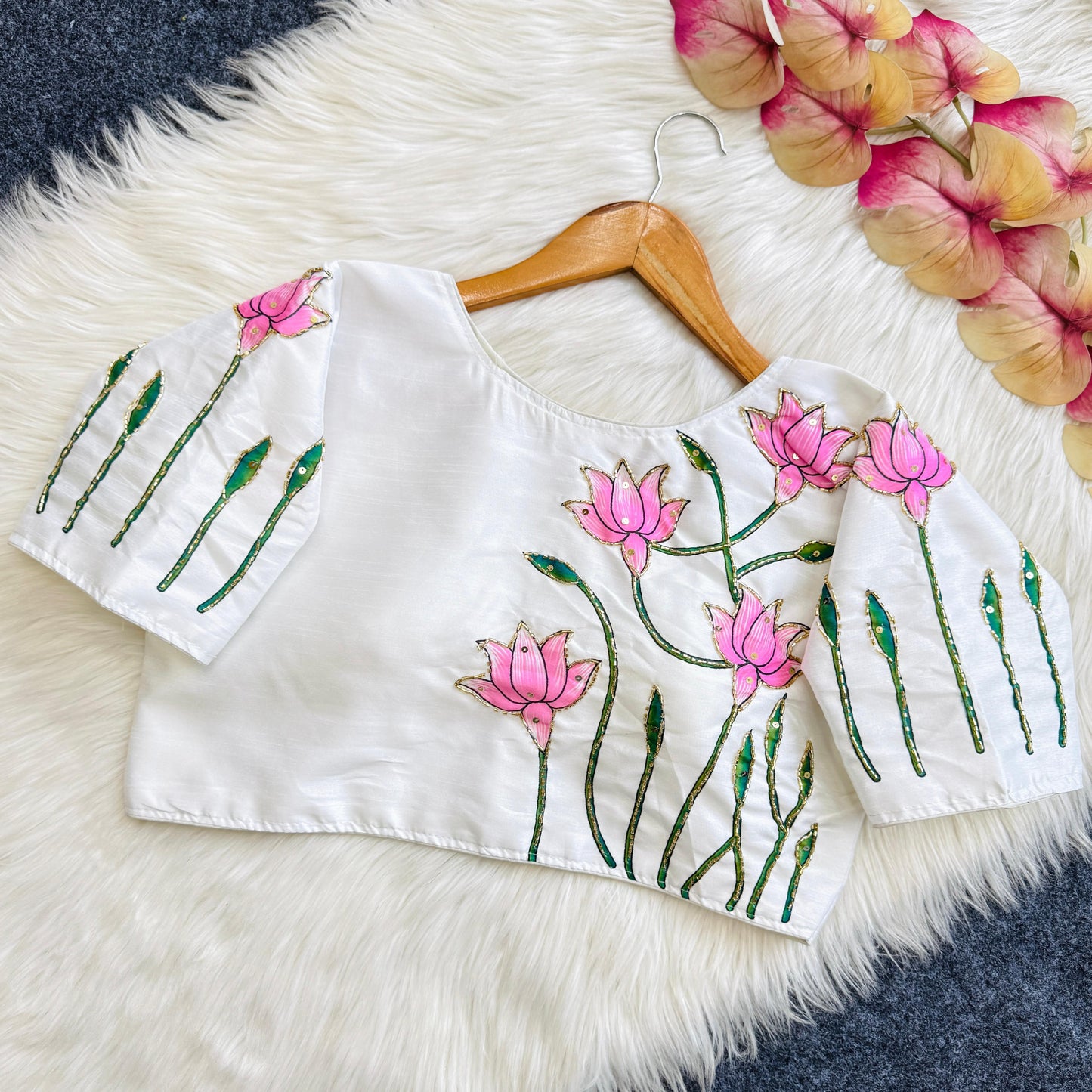 Pure silk fabric with Decent print ready made blouse