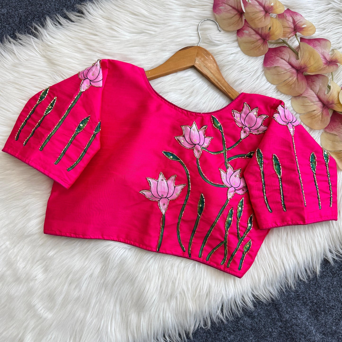 Pure silk fabric with Decent print ready made blouse