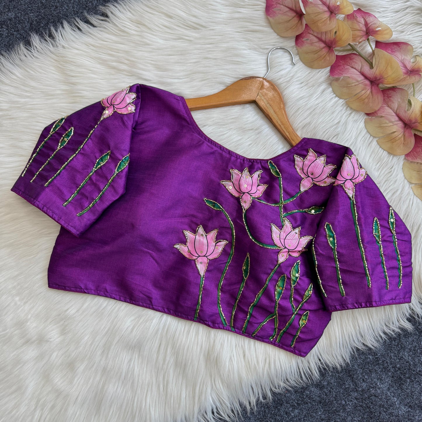 Pure silk fabric with Decent print ready made blouse