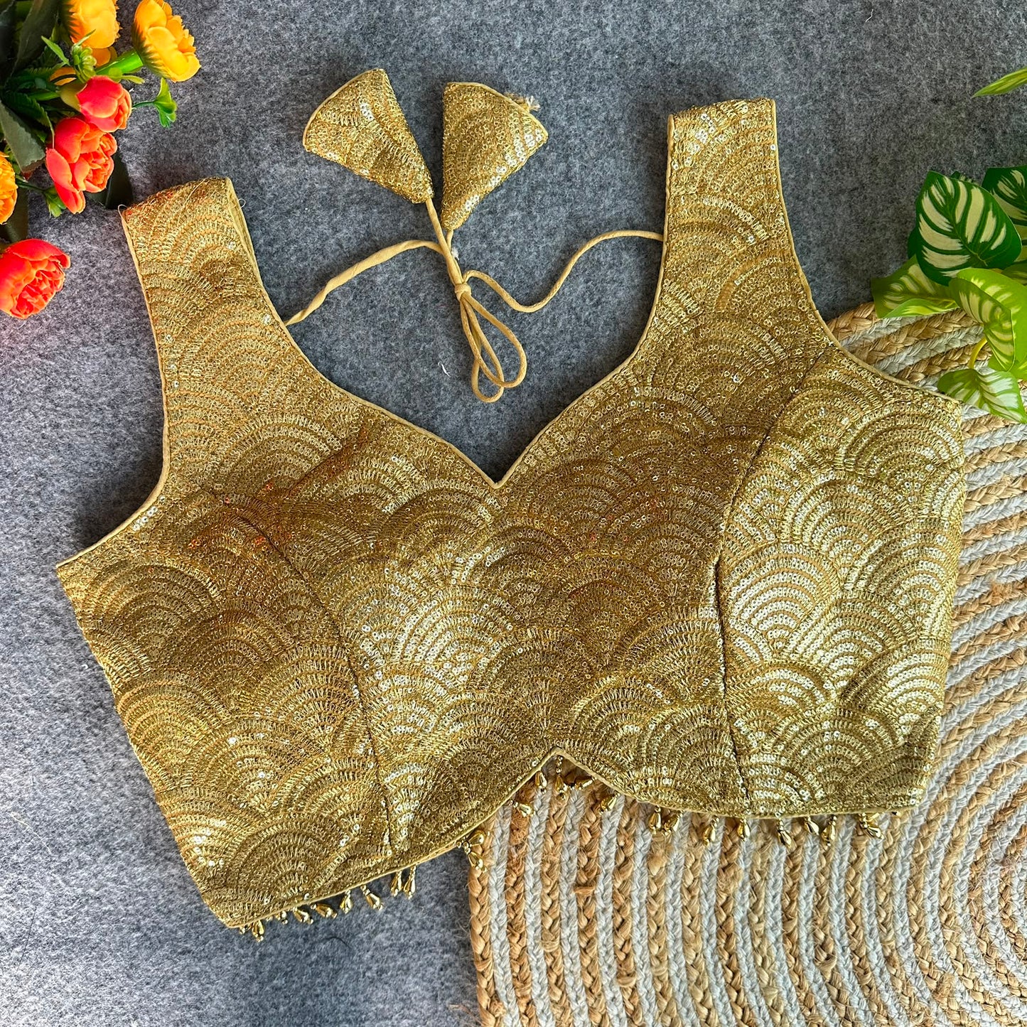 SPECIAL GOLD-BLACK-SILVER LINE WORK READY MADE BLOUSE