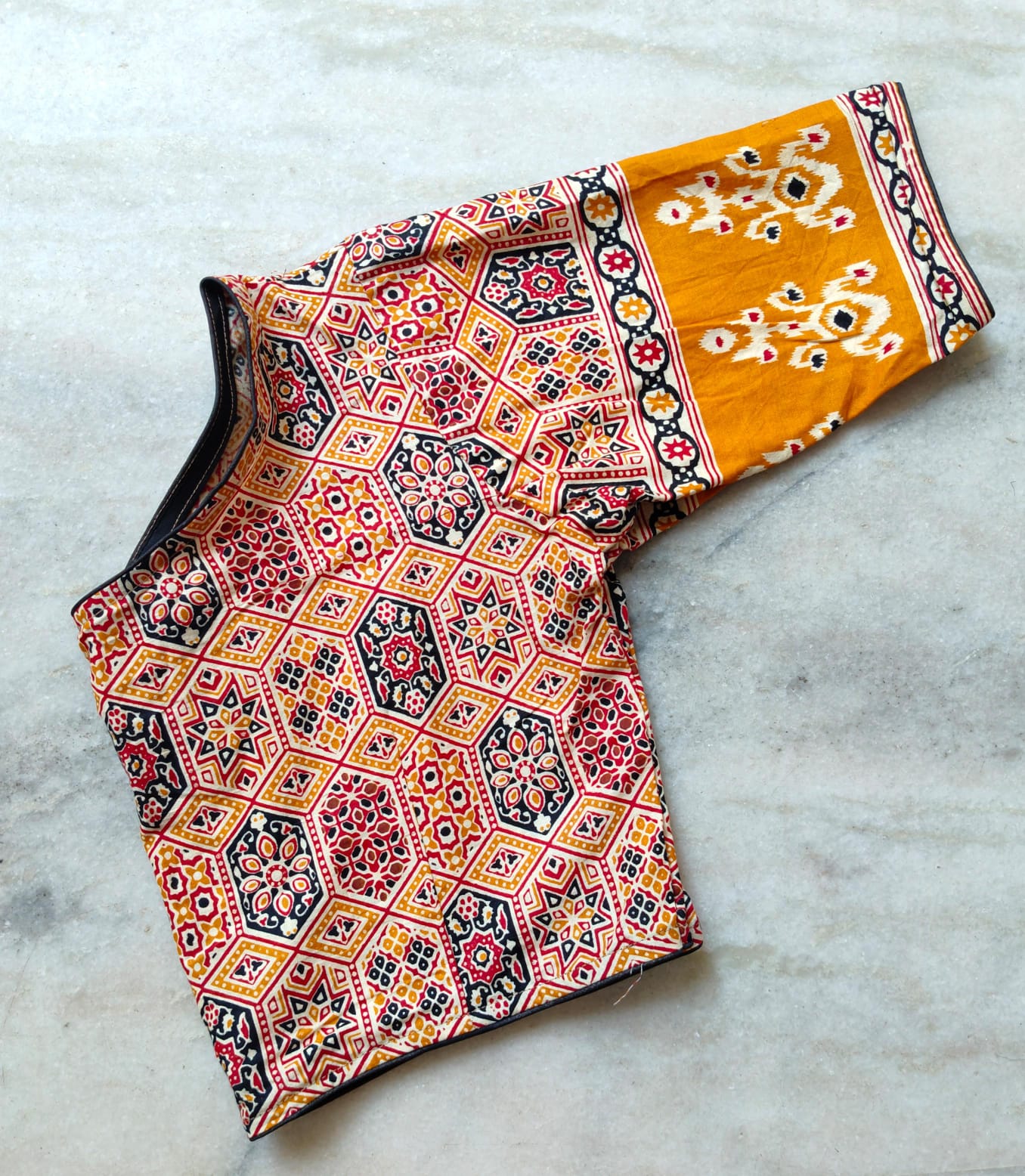 Ajrakh Glass Boat Neck - Premium Readymade Blouse