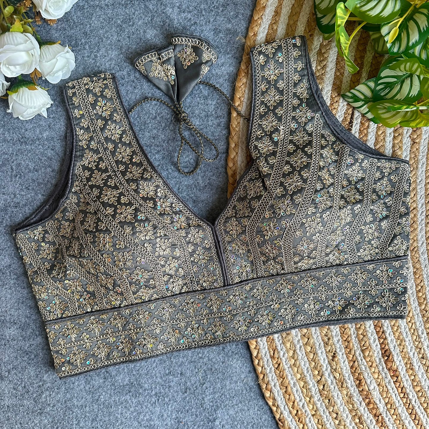 Heavy Embroidery + Sequins Work ready made blouse