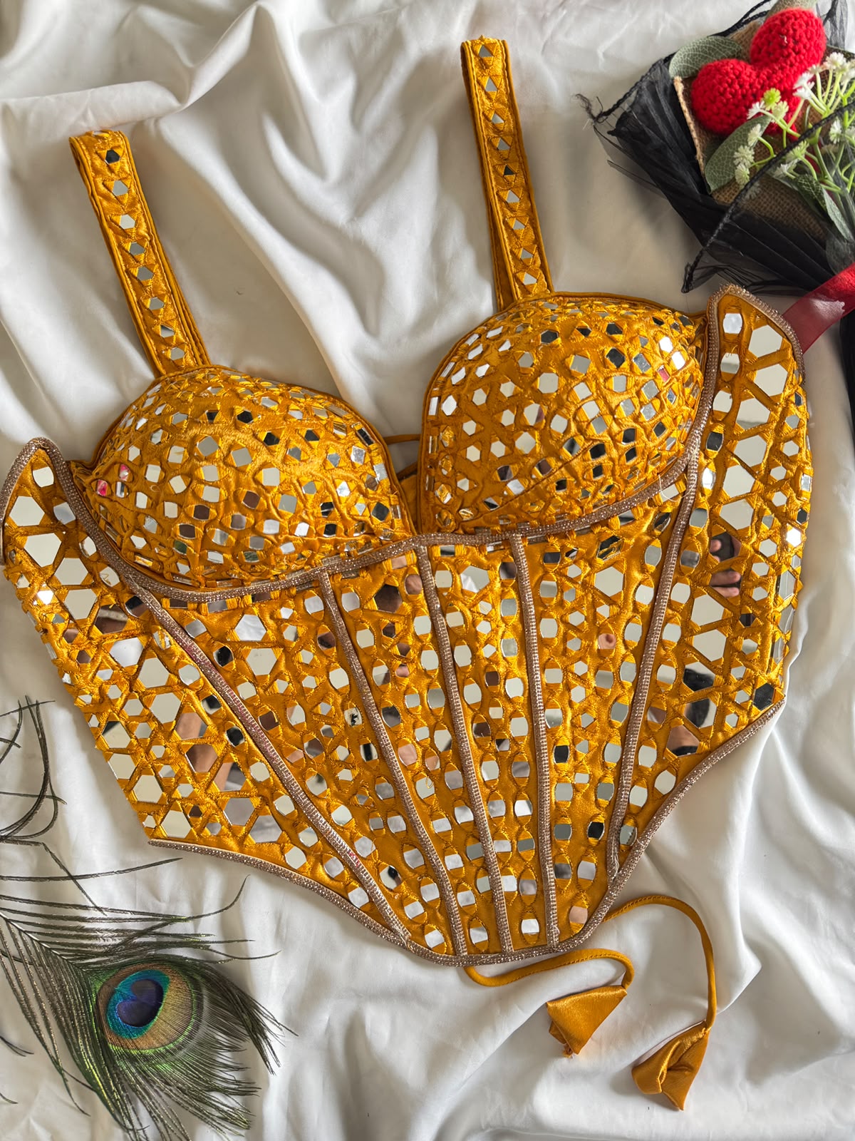 Beautiful handwork original mirror all over ready made blouse
