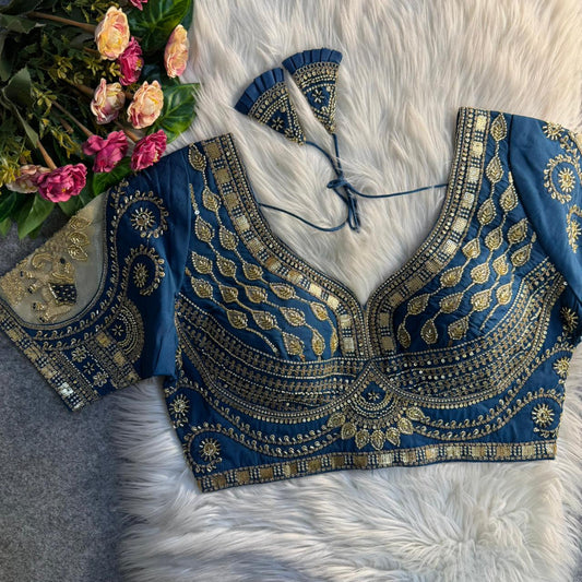 Beautiful heavy beads elephant patch work ready made blouse