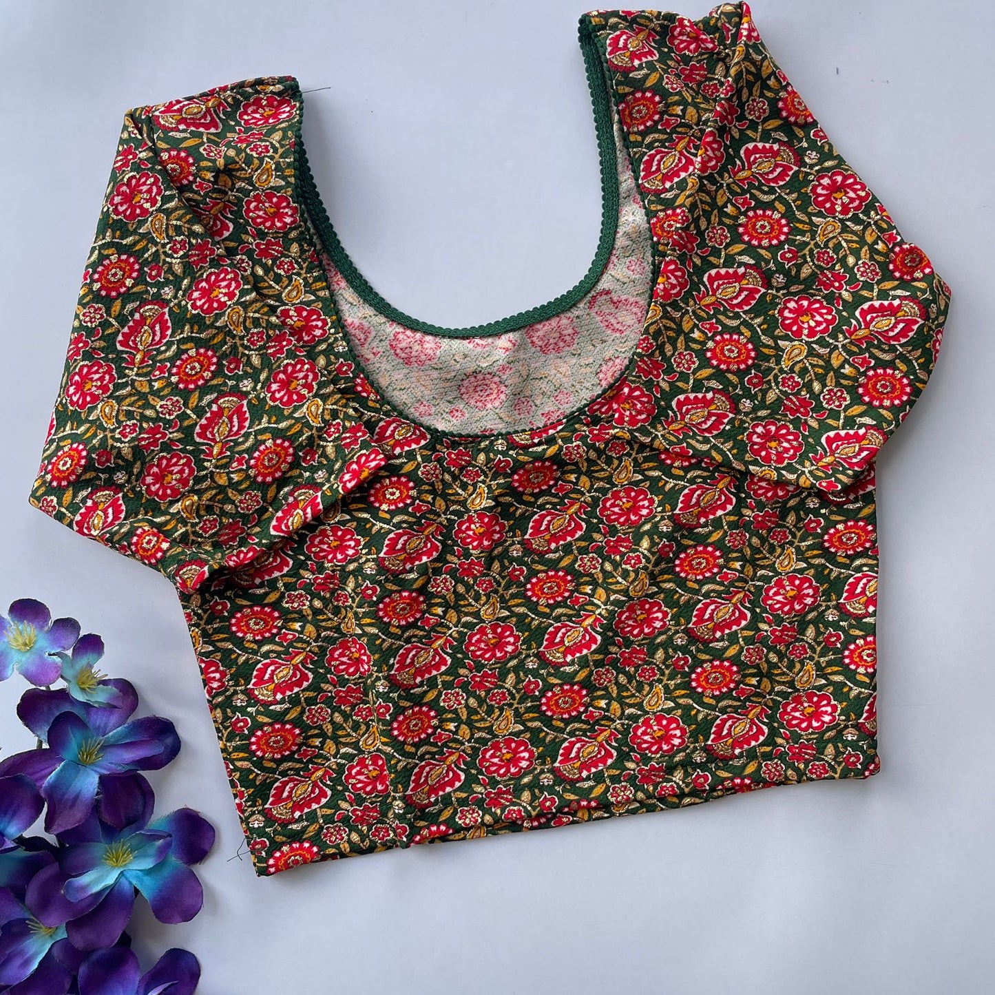 Stretchable cotton kalamkari print ready made blouse