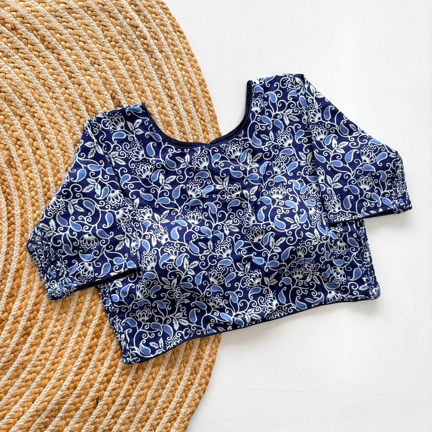 Beautiful hand block print with side elastic ready made blouse