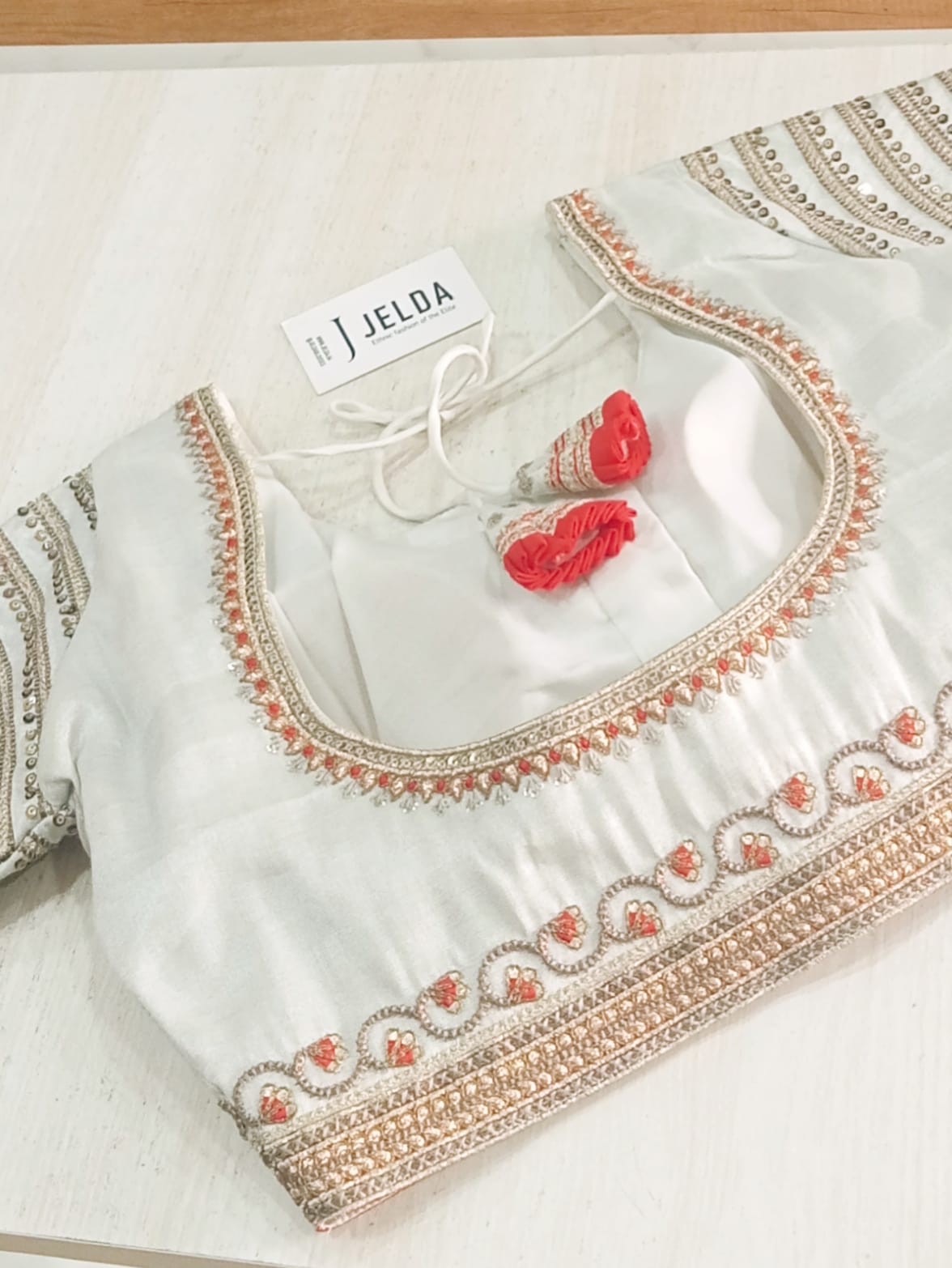 Silk embroidery and jumki work ready made blouse