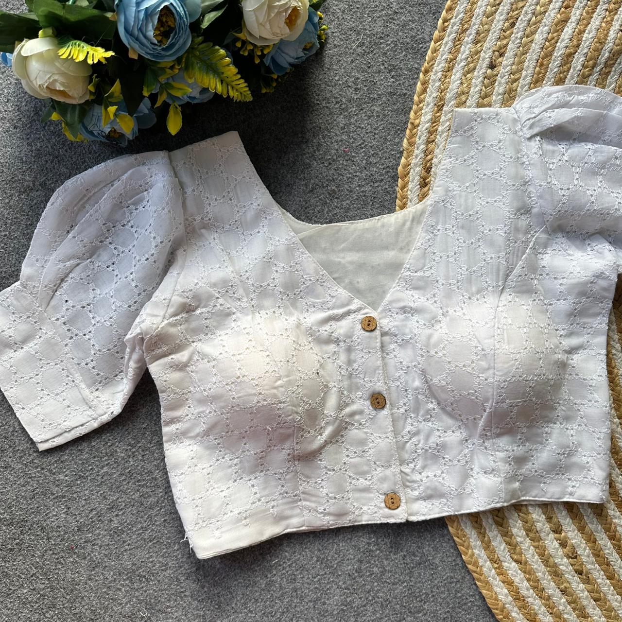 Pure hakoba cotton puff sleeve ready made blouse