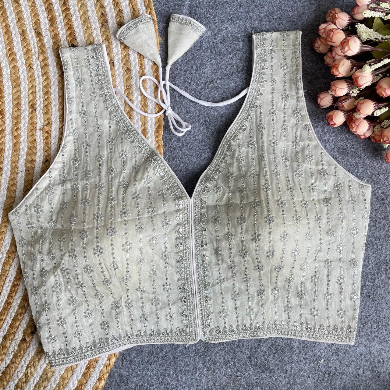 Heavy banarasi silk sleeveless ready made blouse