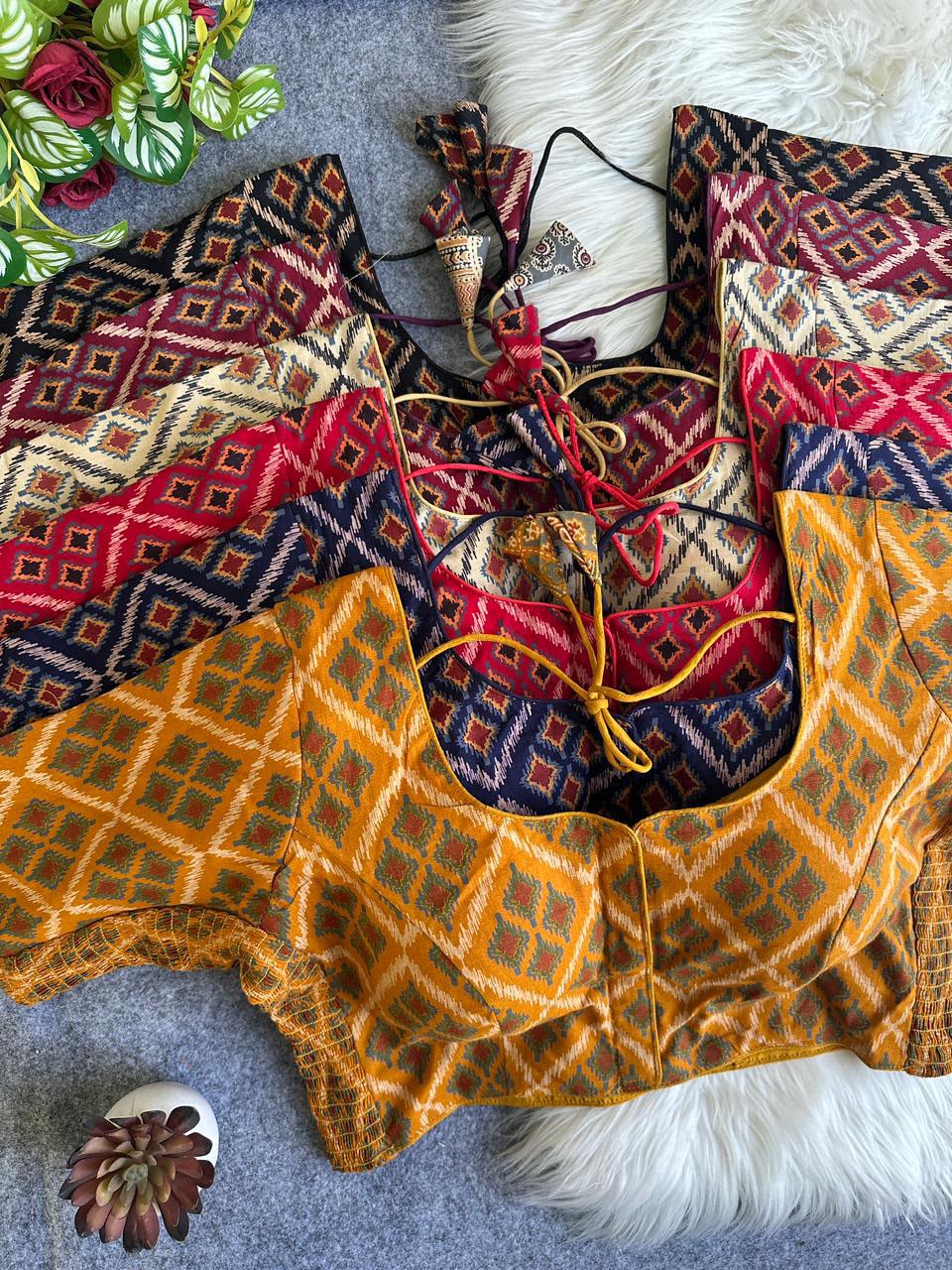 presenting flexi fit Pure Ajrakh Cotton ready made blouse