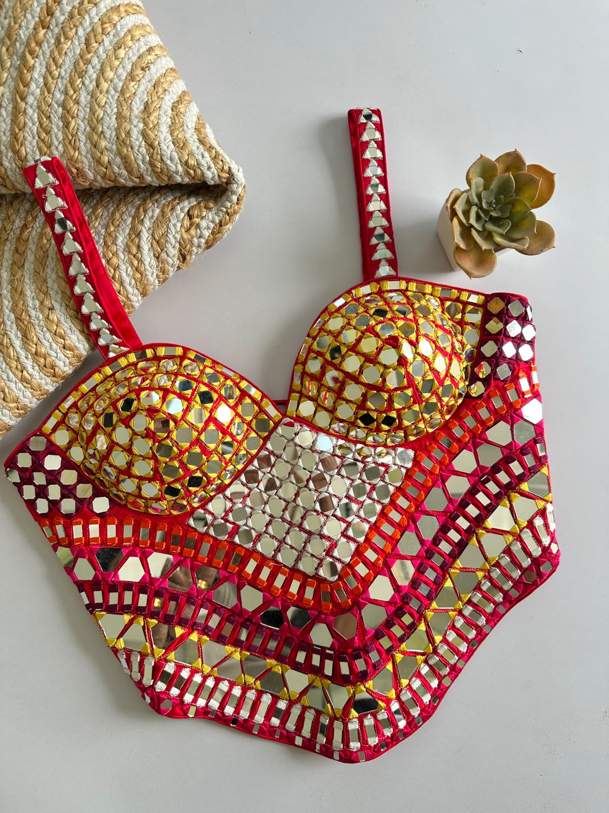 Beautiful handwork original mirror all over ready made blouse