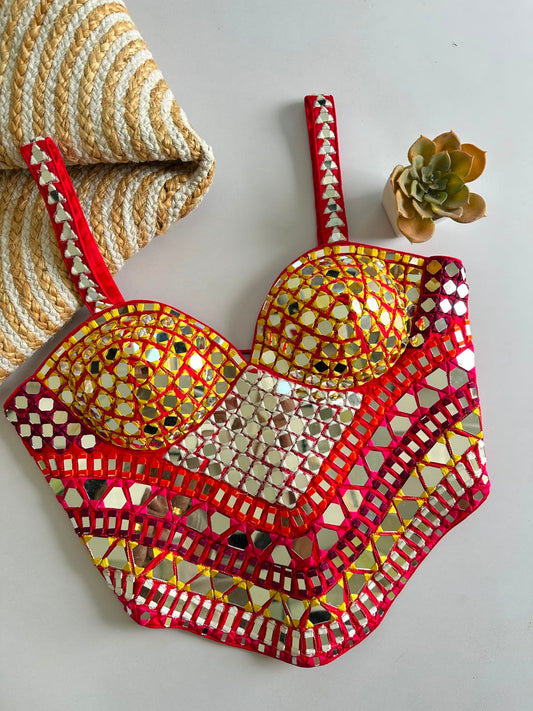 Beautiful handwork original mirror all over ready made blouse