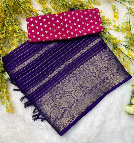 Soft  marsh melon sarees  with pen self jequrd design