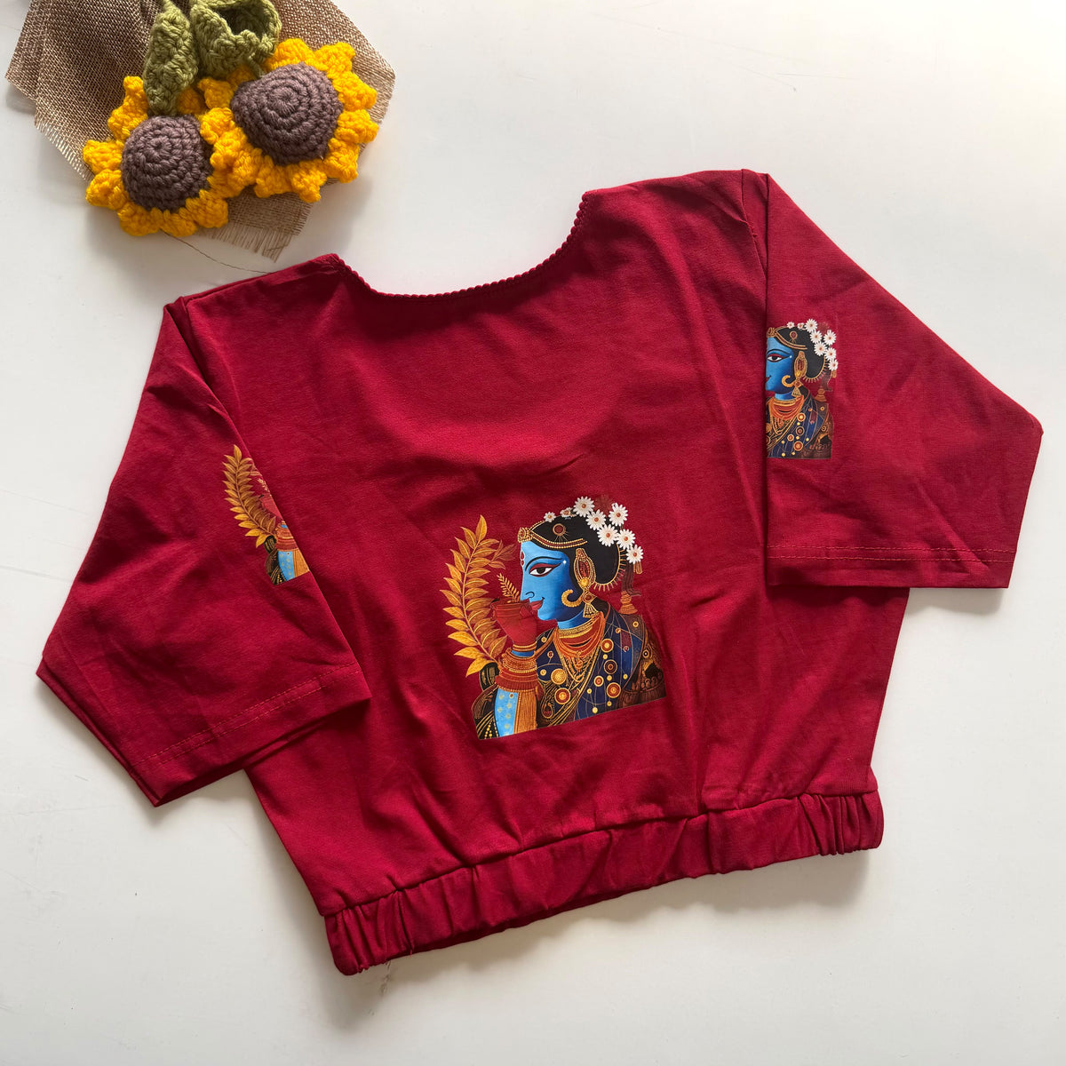Beautiful block print with elastic ready made blouse