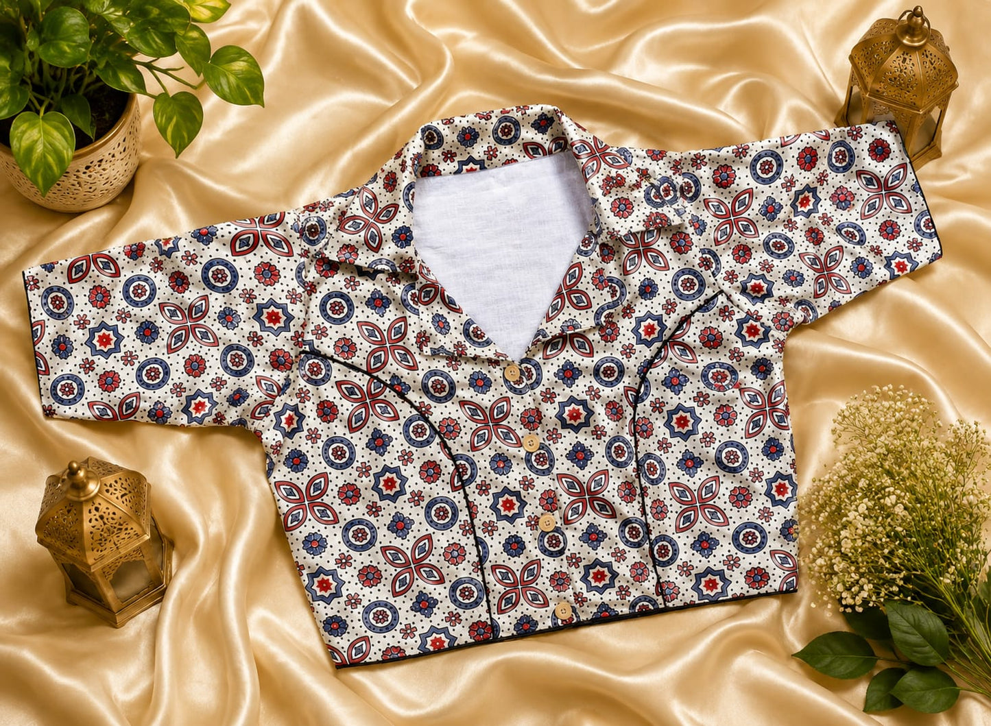 Pure modal silk collar neck ready made blouse