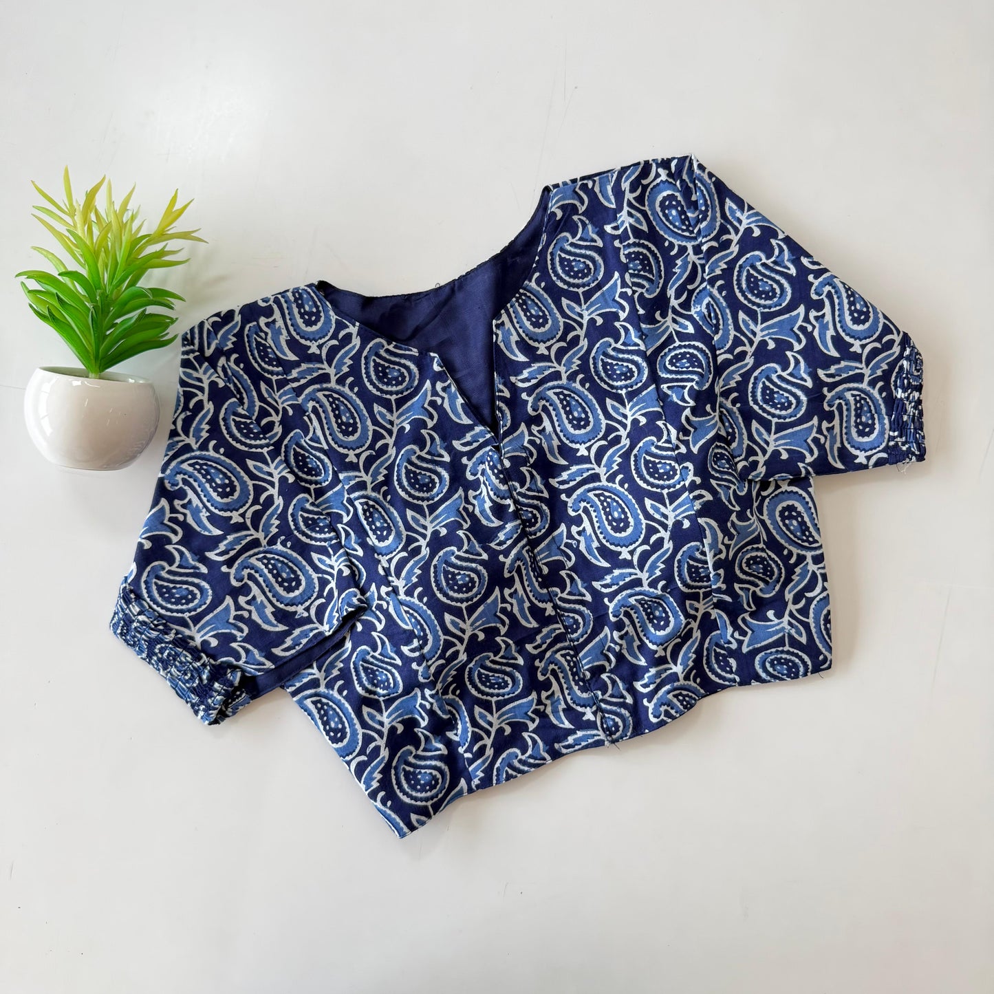 Beautiful hand block print with side elastic ready made blouse