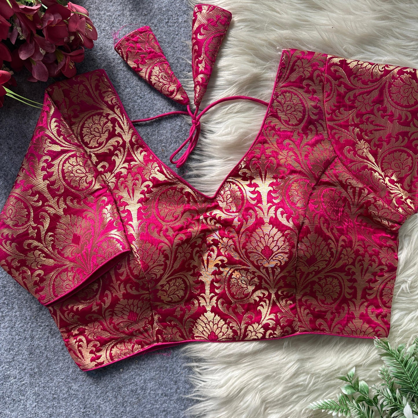 Jacquard silk ready made blouse