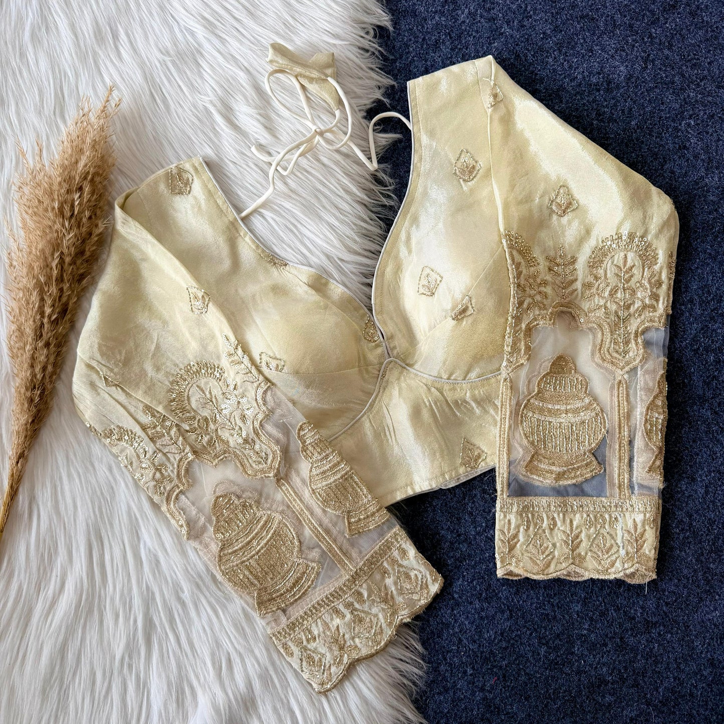 Dyeable silk fabric with  Beautiful embroidery work all over ready made blouse