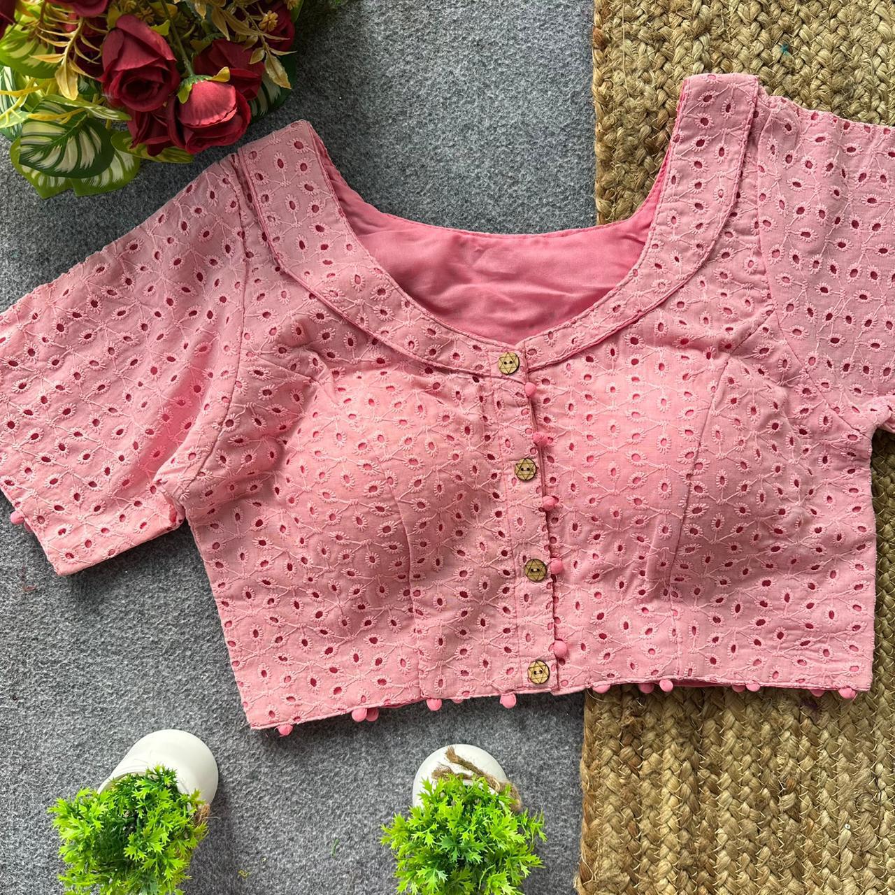 Pure hakoba cotton puff sleeve ready made blouse