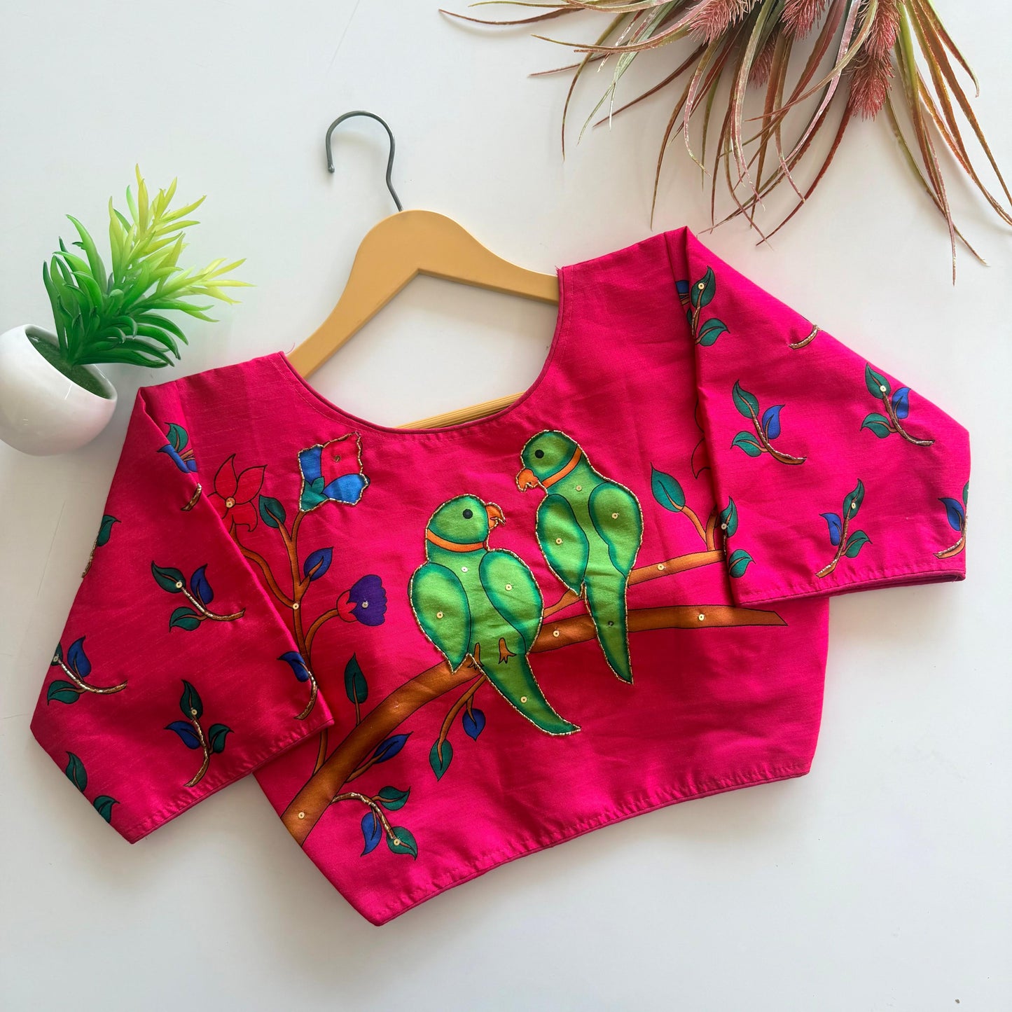 Pure silk fabric with Decent print ready made blouse