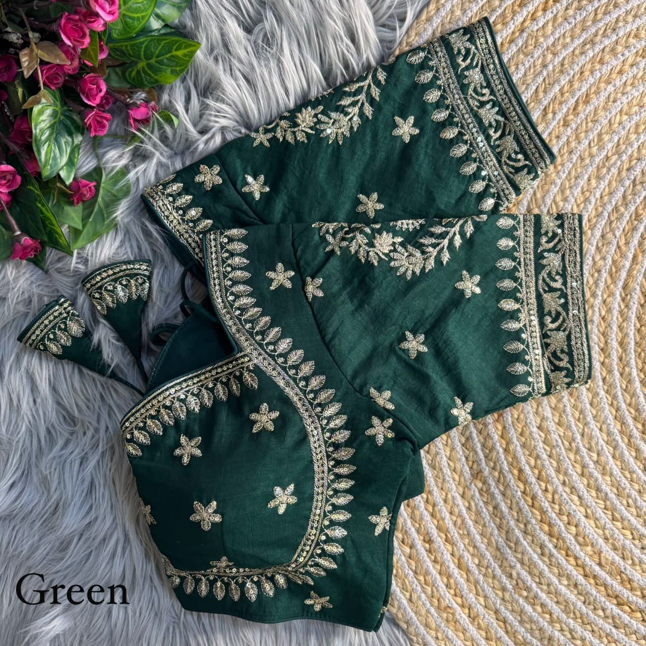 Heavy zari sequins work ready made blouse