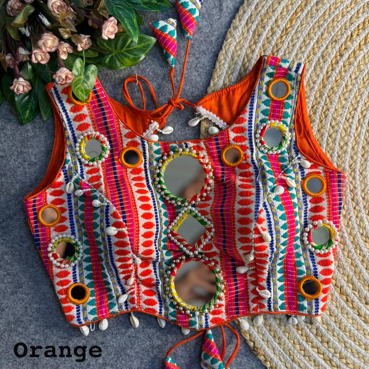 Hand mirror work ready made blouse