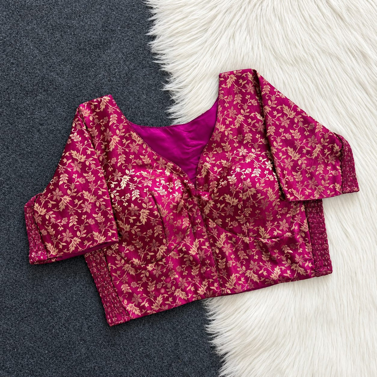 A beauty of weaving work all over with stretchable technology inside ready made blouse