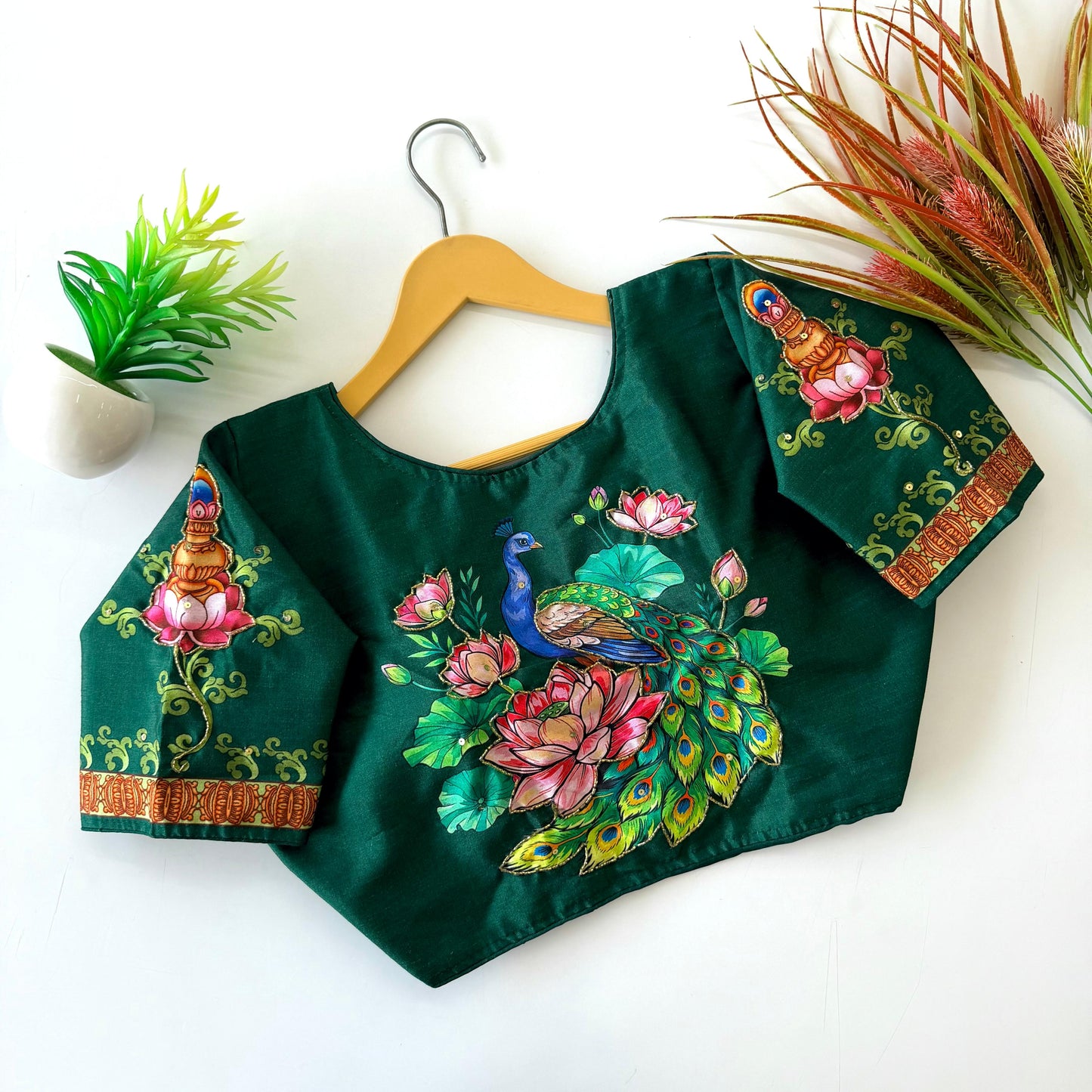 Pure silk fabric with Decent print ready made blouse