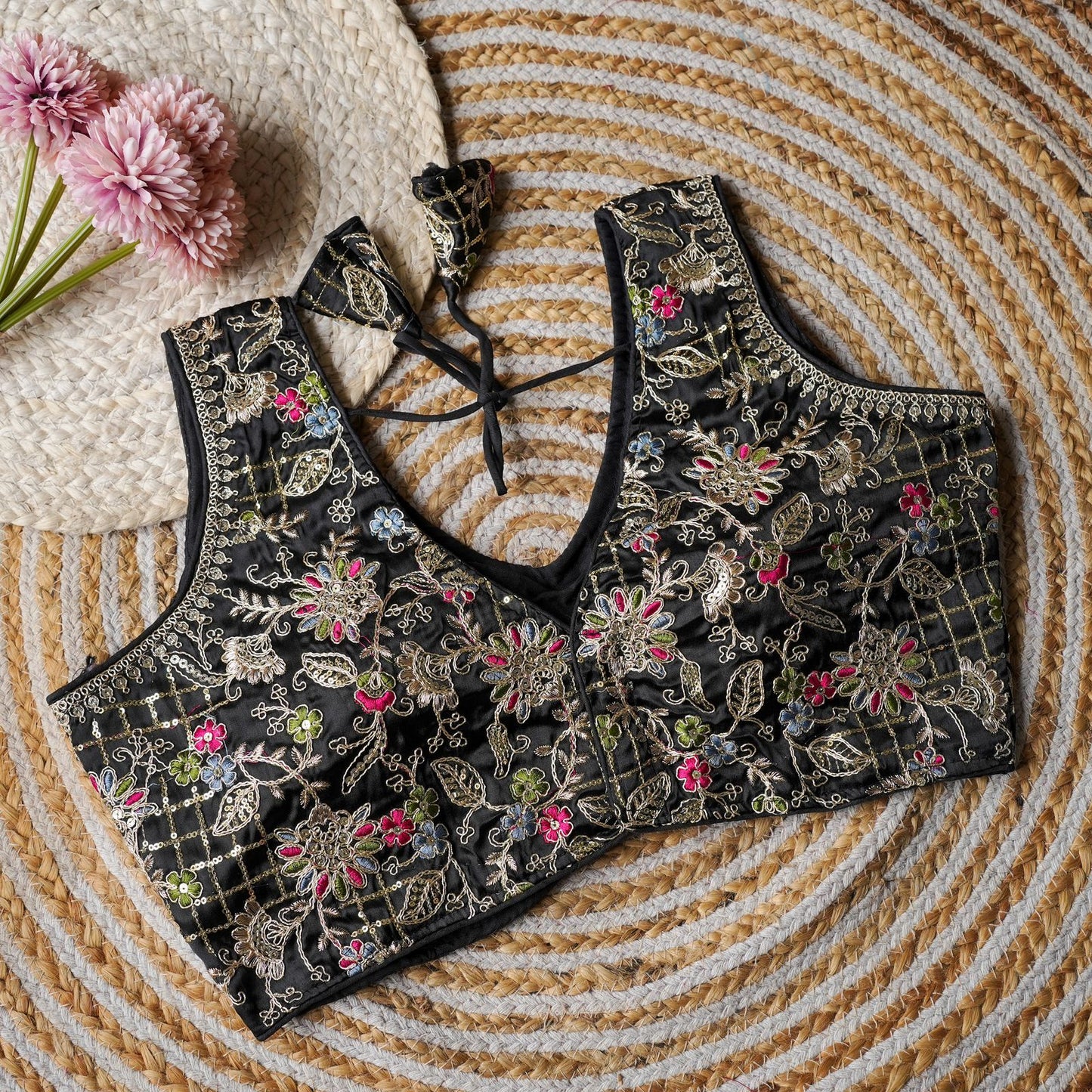 Beautiful embroidery cover with sequins and coding all over ready made blouses