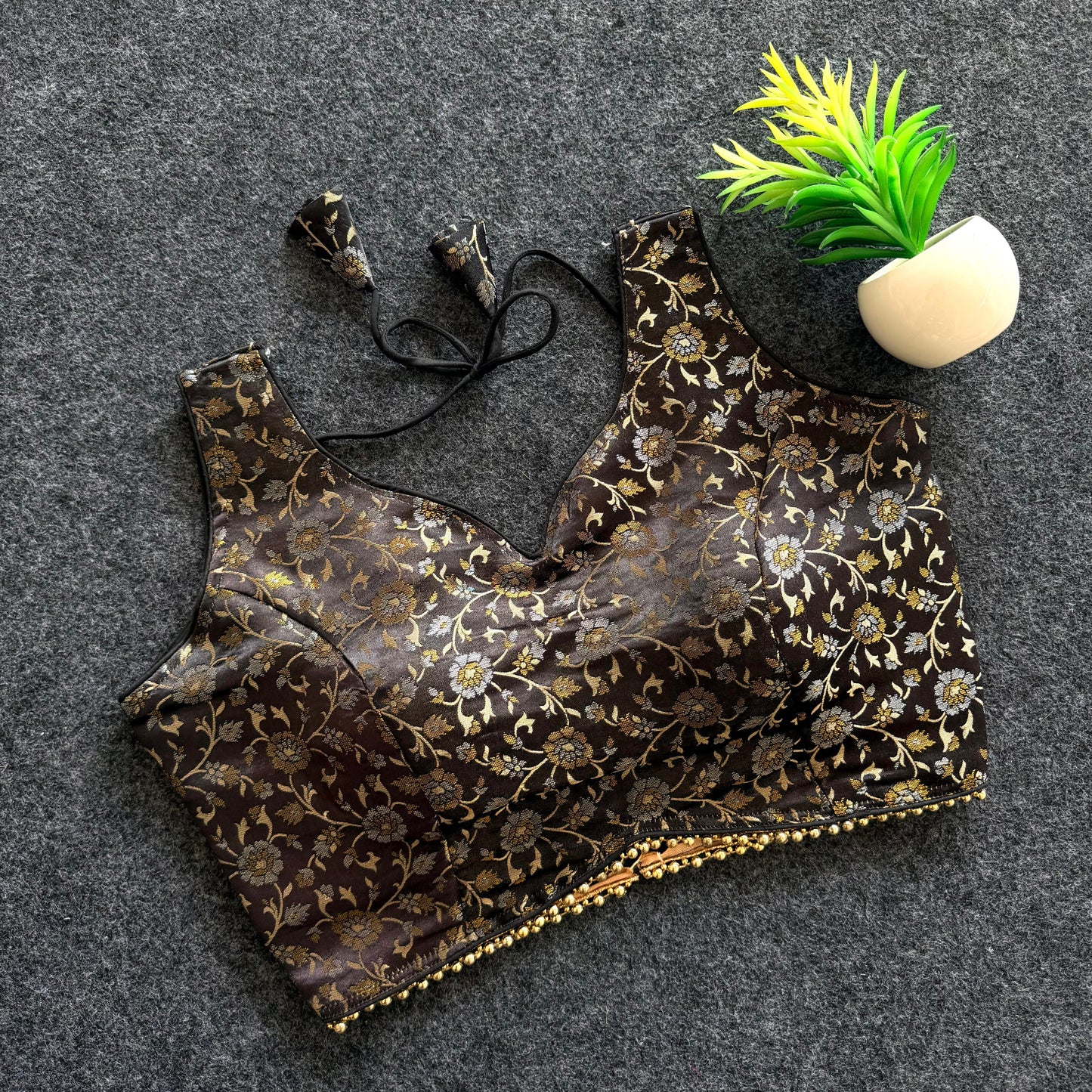 Double shade flower weave all over ready made blouse