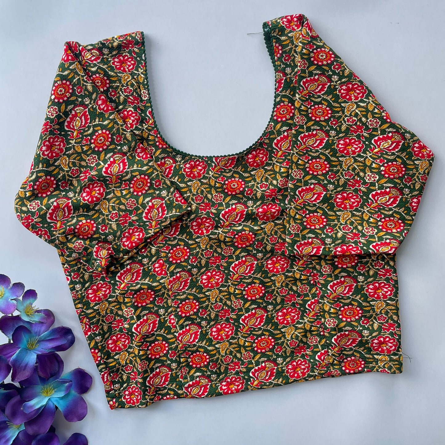 Stretchable cotton kalamkari print ready made blouse