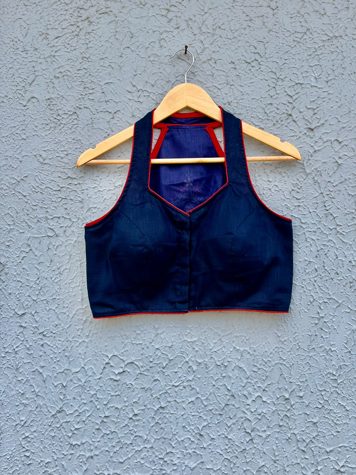 Navy Blue cotton embroidered Halterneck designer blouse