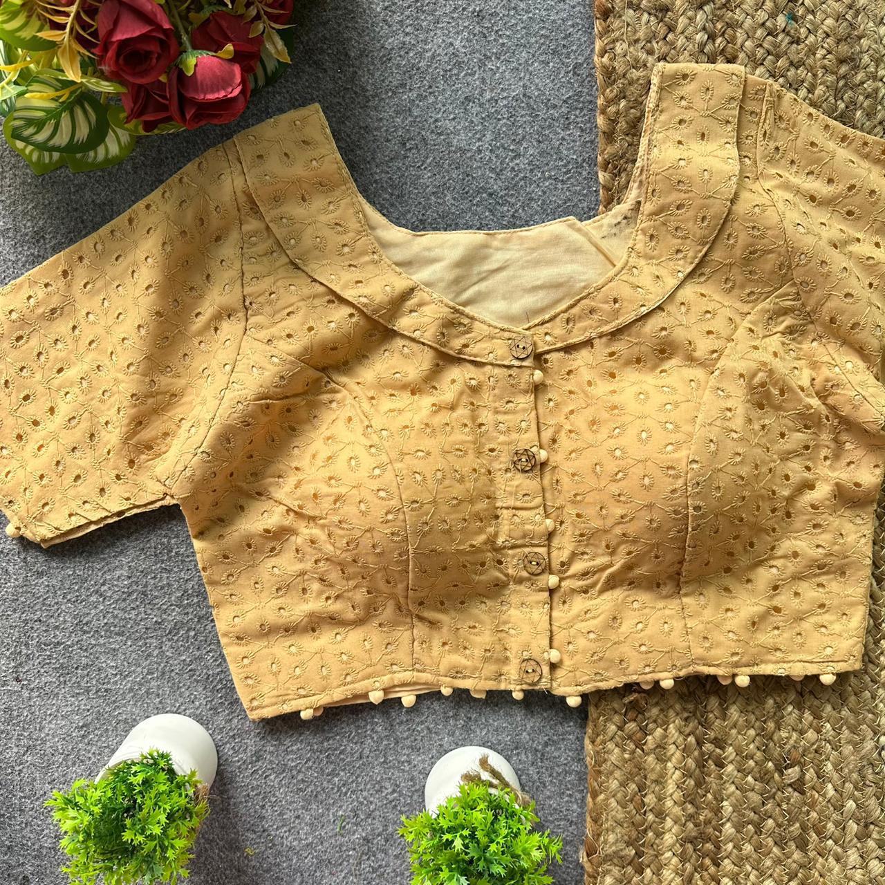 Pure hakoba cotton puff sleeve ready made blouse