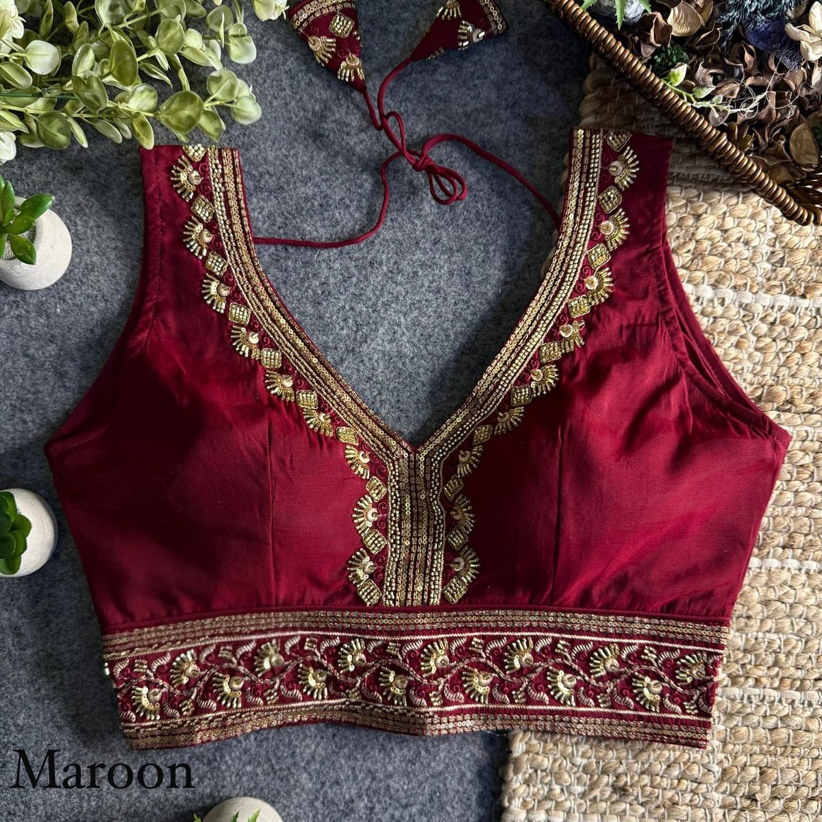 Heavy zari + Codding sequins & Beads Work ready made blouse